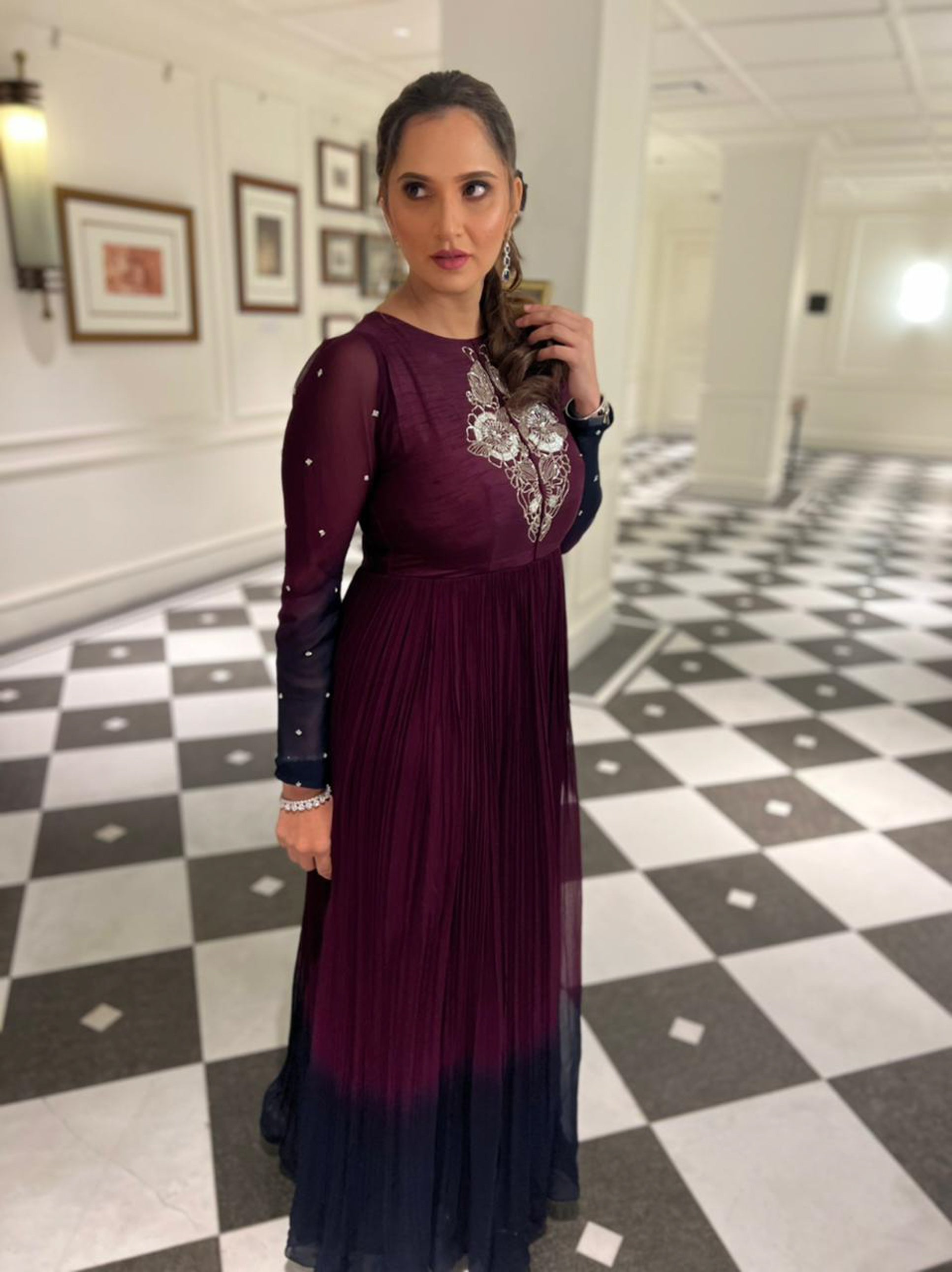 Afsa Anarkali Dress- Wine | Sania Mirza