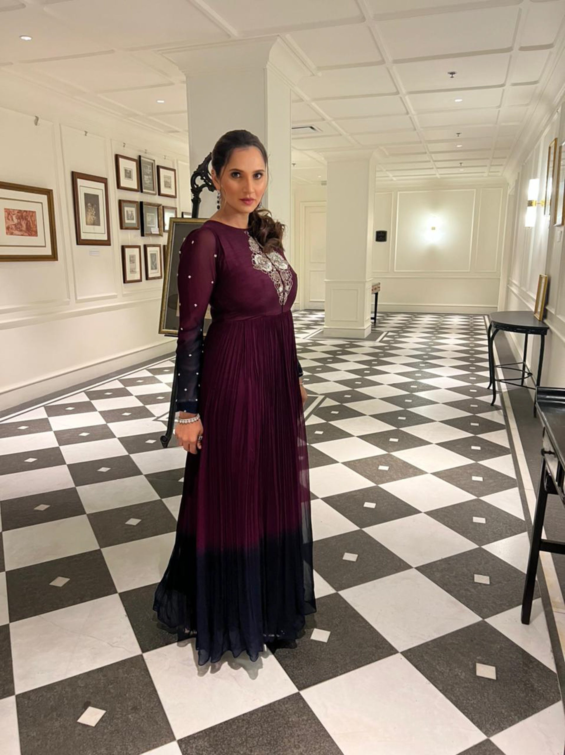 Afsa Anarkali Dress- Wine | Sania Mirza