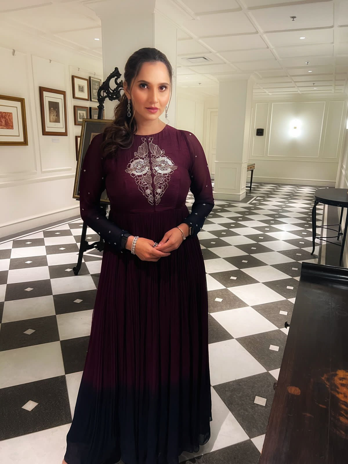 Afsa Anarkali Dress- Wine | Sania Mirza