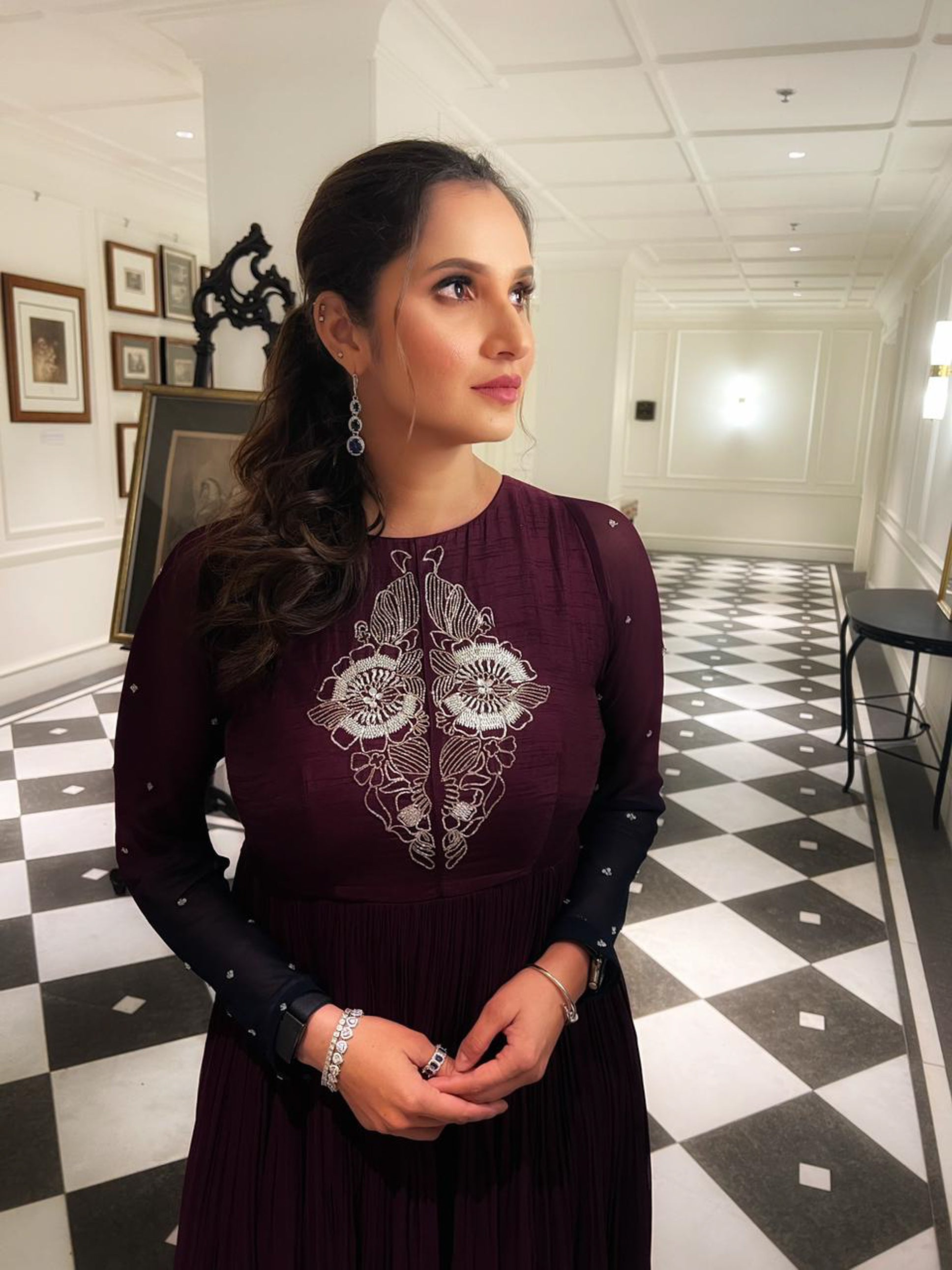 Afsa Anarkali Dress- Wine | Sania Mirza