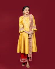 Tesharya Yellow and Pink Kurti Set with Dupatta | Suma Kanakala