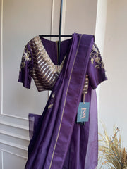 DS- Urvi organza saree with blouse - mulberry wine