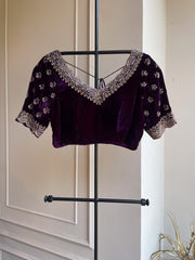 DS-Velvet Hand Embroidered Blouse - Violet
