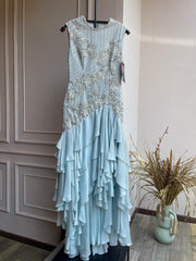 Via ruffle gown - Ice Blue