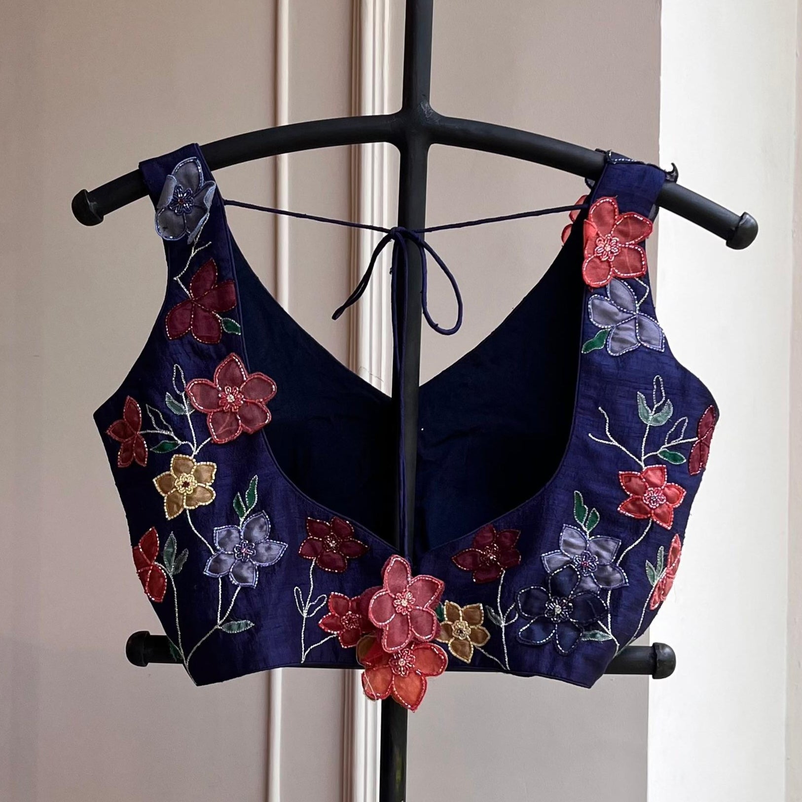 Indigo Applique Embroidered  Floral Blouse