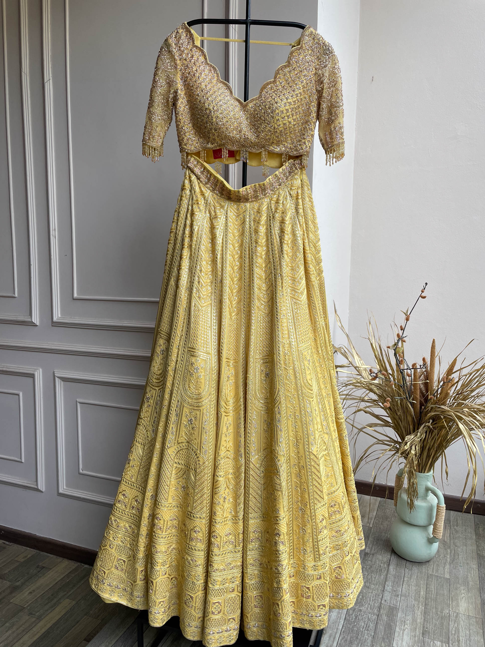Yellow Chikankari Embroidered Lehenga With Dupatta