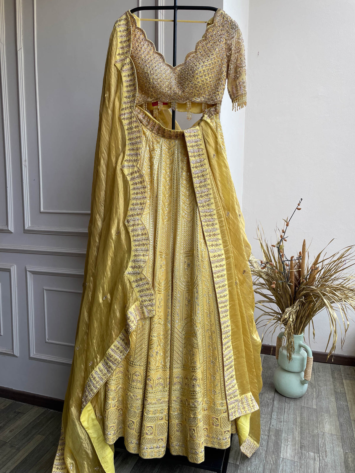 Yellow Chikankari Embroidered Lehenga With Dupatta