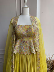 Yellow Peplum With Cape