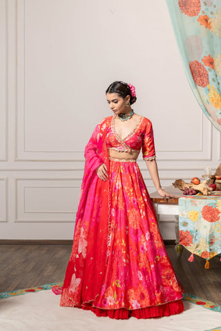 DS - Rushi Lehenga Set with Dupatta - Red