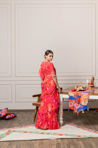 DS - Ruvi Drape Saree with Blouse - Red