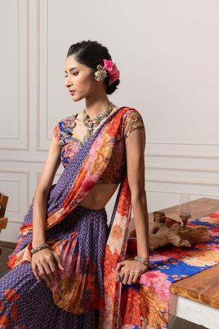 DS - Vanga Drape Saree with Blouse - Blue