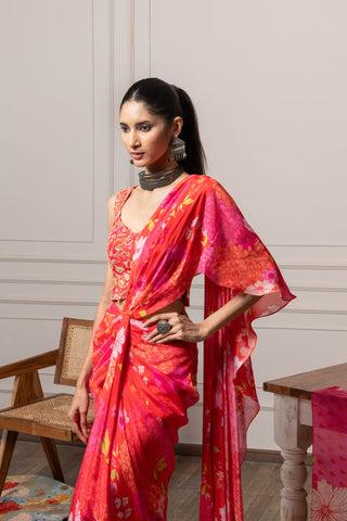 DS - Ridhi Drape Saree with Blouse - Red