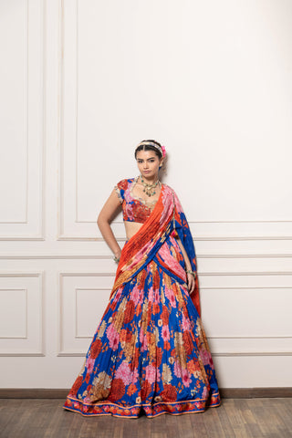 DS - Lipi predraped lehenga set - Blue