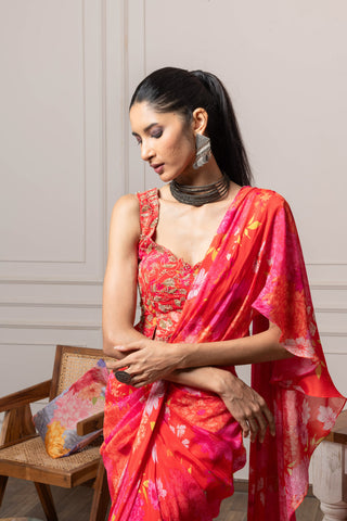 DS - Ridhi Drape Saree with Blouse - Red