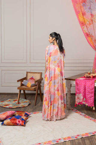 Rima Sharara Set with Cape - Pink