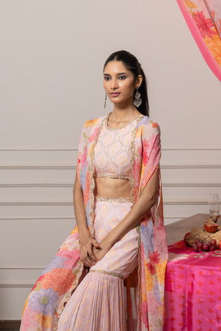 Rima Sharara Set with Cape - Pink