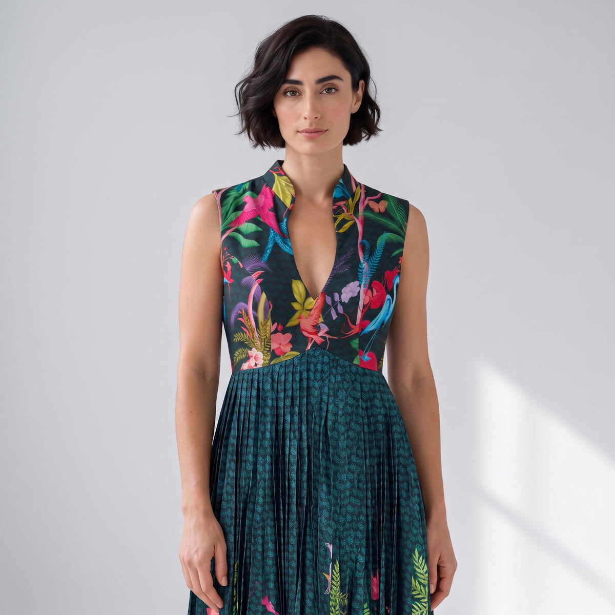 Dhara Floral Dress-Emerald Green
