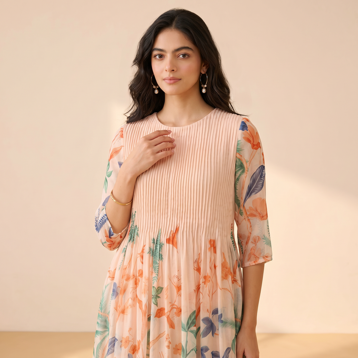 Hridha Kurtha Set-Peach