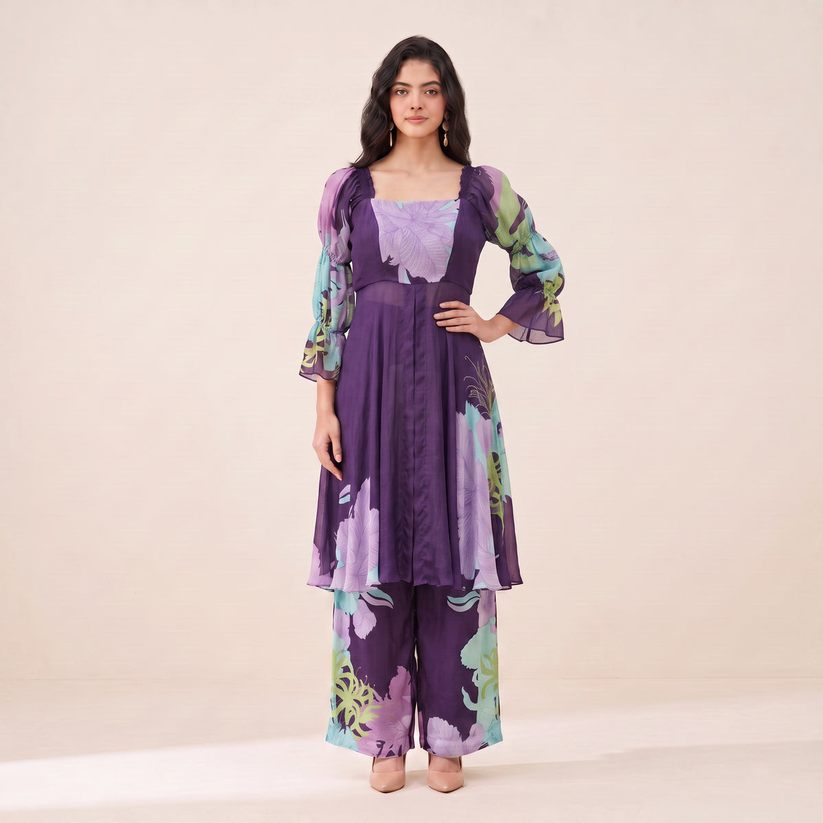 Puprle Floral Kurtha Set