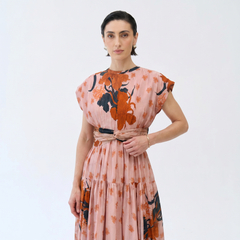 Aurora Floral Midi Dress- Coral