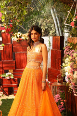 TANGERINE ORANGE EMBROIDERED Chikankari Lehenga