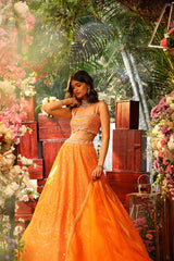 TANGERINE ORANGE EMBROIDERED Chikankari Lehenga