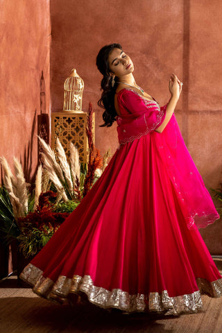 Pink anarkali with Zardosi embroidered without Dupatta