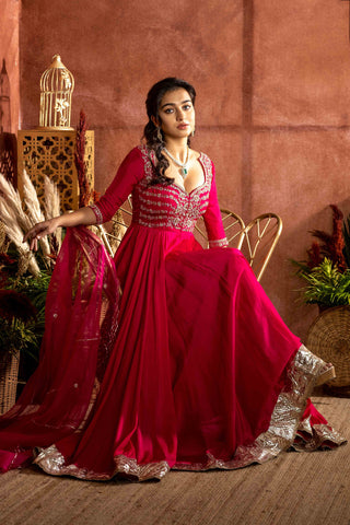 Pink anarkali with Zardosi embroidered without Dupatta