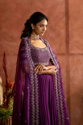 Purple Anarkali with embroidered yoke without dupatta