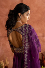 Purple Anarkali with embroidered yoke without dupatta