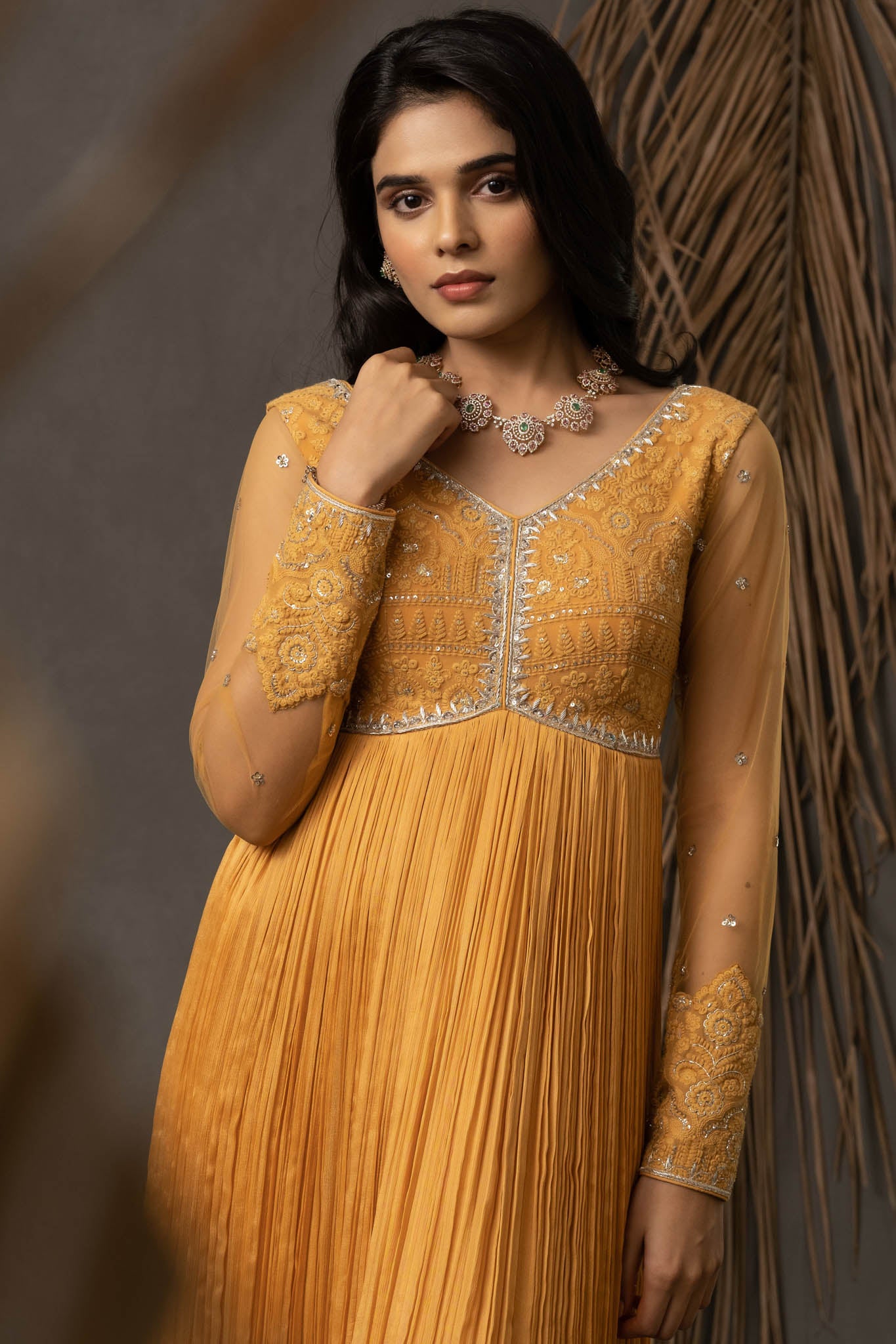 Laara Anarkali Dress Set - Cashew