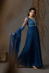 Laara Anarkali Dress Set - Prussian Blue