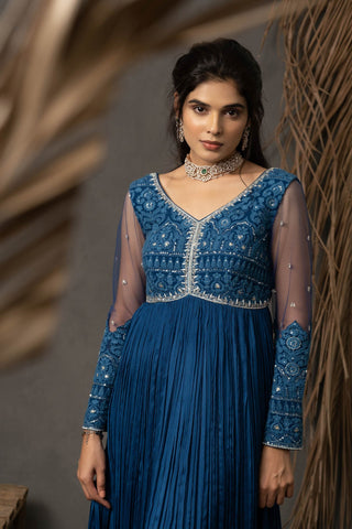Laara Anarkali Dress Set - Prussian Blue