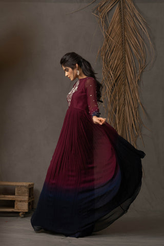 Afsa Anarkali Dress- Wine