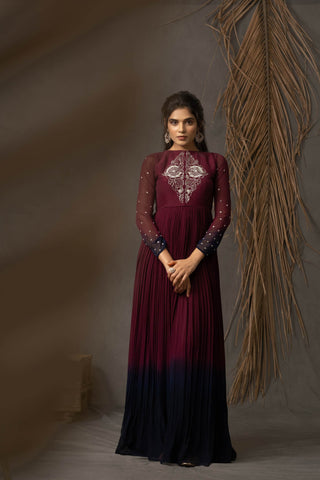Afsa Anarkali Dress- Wine