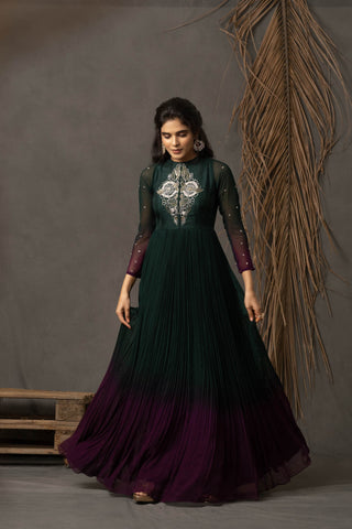 Afsa Anarkali Dress - Emerald Green