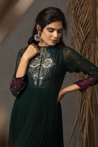 Afsa Anarkali Dress - Emerald Green