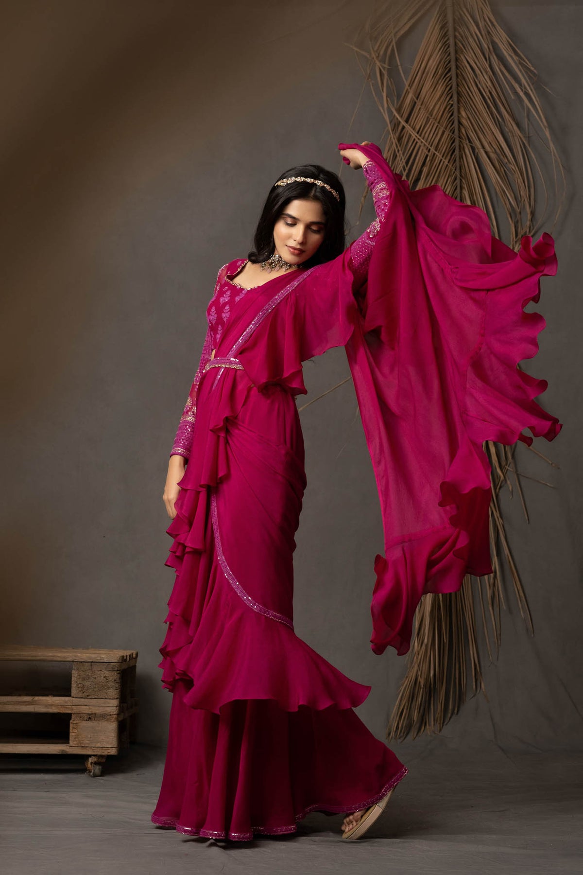 Hritivi Drape Saree - Magenta