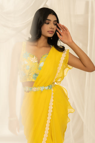 Louise draped saree - Lemon Yellow