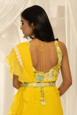 Louise draped saree - Lemon Yellow