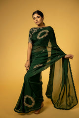 Suchi Saree Bottle green