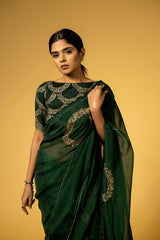 Suchi Saree Bottle green