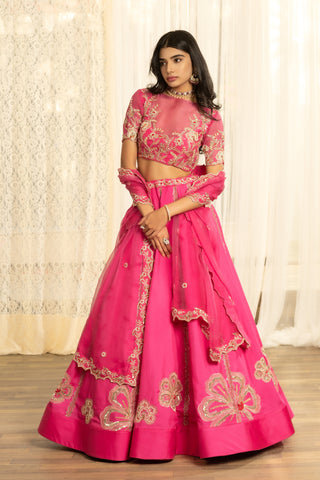 Satyabhama Lehenga Set - Hot Pink