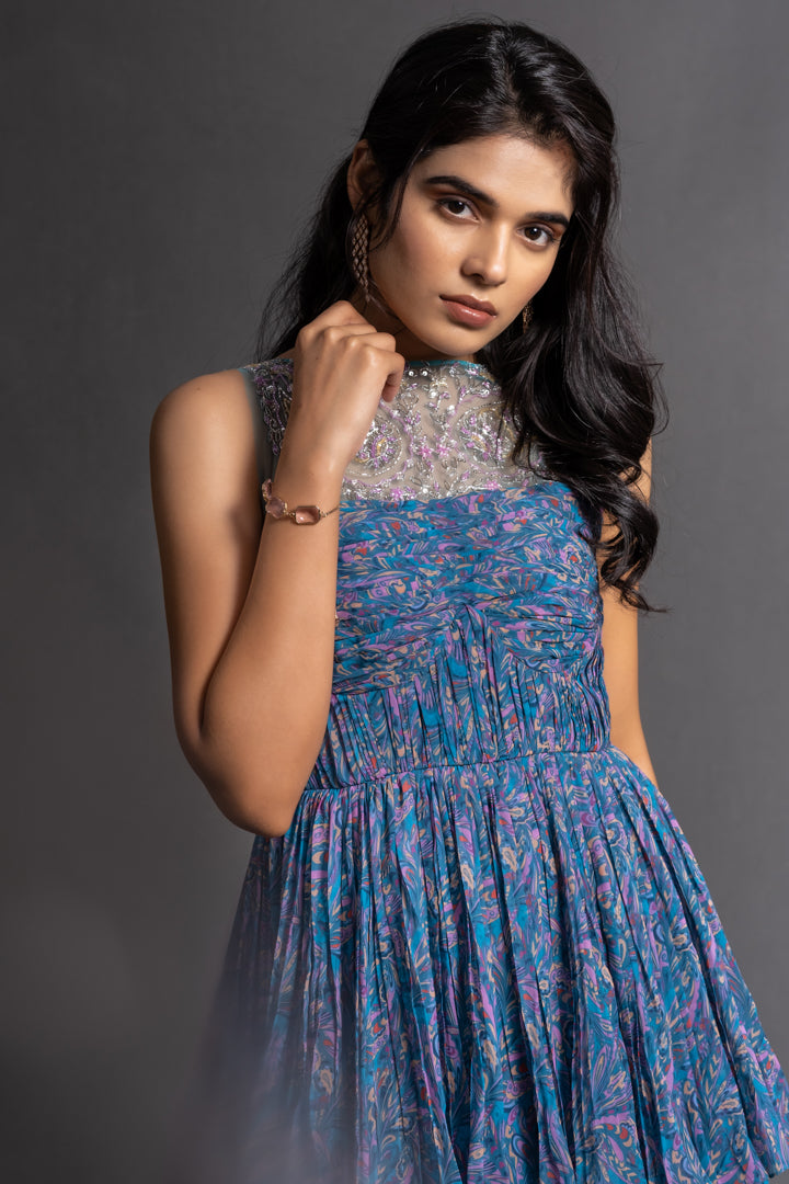 Meena Layered Dress - Electric Blue Paisley