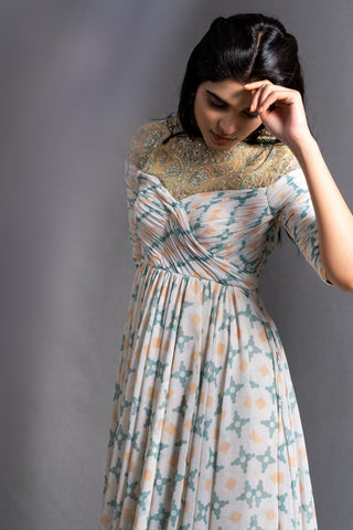 Mansi Pleated Dress - Mint Paisley