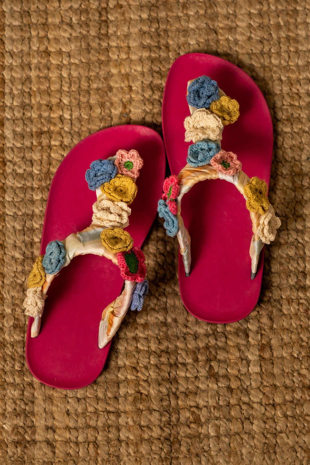 Crochete slide slippers - Hot Pink \ Grey