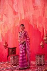 Purple leheriya organza saree with embroidered blouse