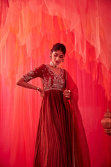 Chocolate Brown Pleated Anarkali