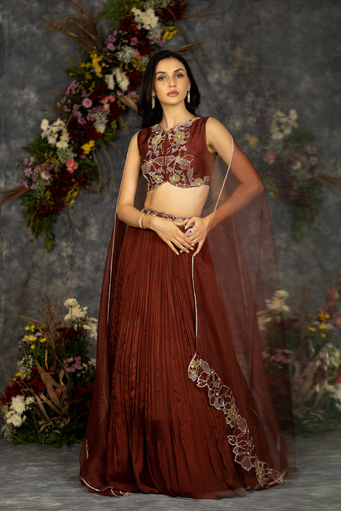 Chocolate brown Mirza lehenga set Issa Studio
