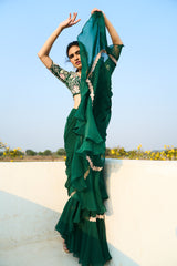 Louise draped saree - Basil Green